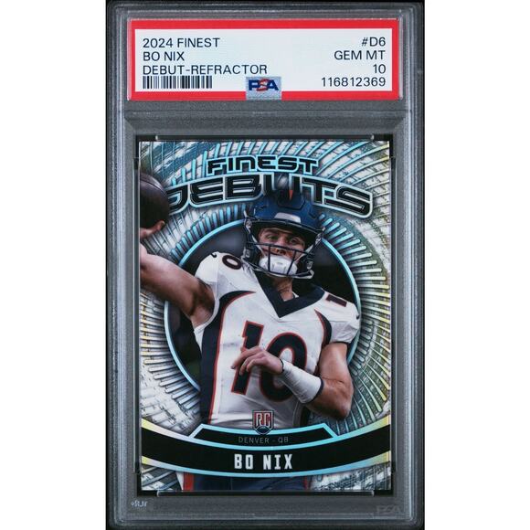 2024 Topps Finest Football Bo Nix Finest Debuts Refractor RC #D6 PSA 10 GEM MINT - Picture 2 of 3